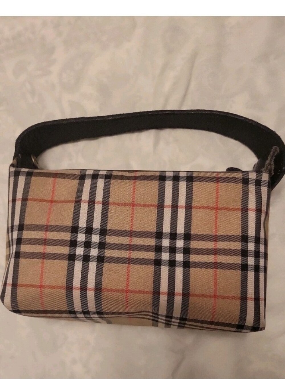 Burberry nova check pouch mini hand bag nylon leather color beige fashion goods